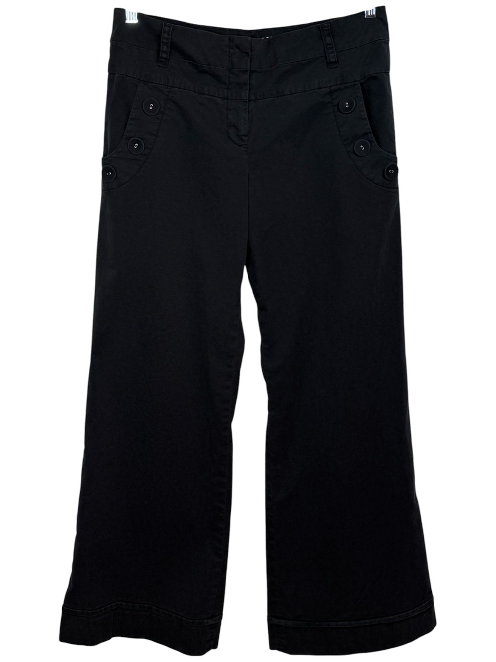 Anthropologie Elevenses Size 10 Sailor Wide Leg Pants Black Cotton Nautical